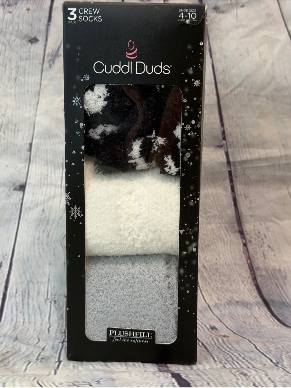Cuddl Duds Black and White Plush Crew Socks Trio